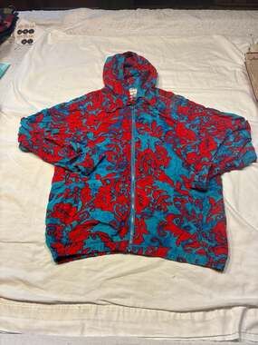 Vintage Surf Line Hawaii Jams Red and Blue Floral Full Zip Hoodie Jacket Size Sm